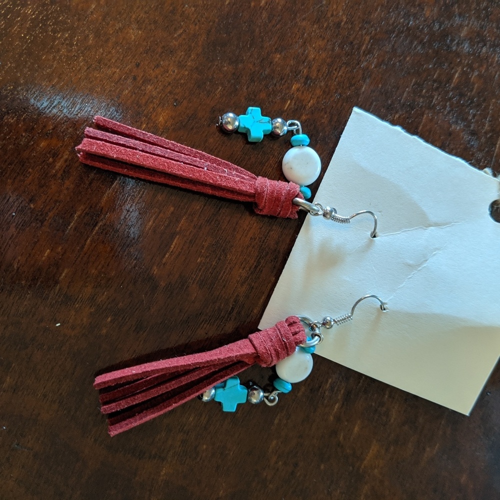 Leather / cross earrings
